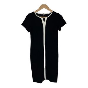 Talbots Solid Black With White‎ Center Stripe Knit Sheath Dress Size 2p